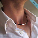 Leather Mens Necklace with silver tube - Mens Accessories