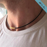 Leather Mens Necklace with silver tube - Mens Accessories