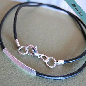 Leather Mens Necklace with silver tube - Mens Accessories