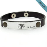 Logo Engraved Leather Mens Bracelet - Personalized Cuff for Men
