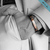 Logo Engraved Leather Mens Bracelet - Personalized Cuff for Men