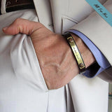 Logo Engraved Leather Mens Bracelet - Personalized Cuff for Men