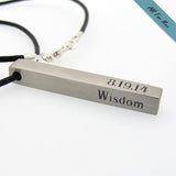 Latitude Longitude Bar Necklace for Him - GPS engraved Pendant