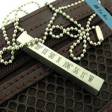 Latitude Longitude Bar Necklace for Him - GPS engraved Pendant