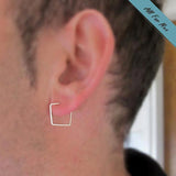 Square Sterling Silver Mens Earring - Single Earring for Men