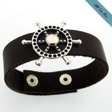 Nautical Mens Bracelet. Ship Wheel Leather Cuff for Men