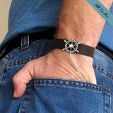 Nautical Mens Bracelet. Ship Wheel Leather Cuff for Men