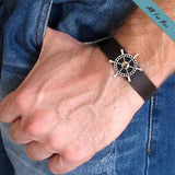 Nautical Mens Bracelet. Ship Wheel Leather Cuff for Men