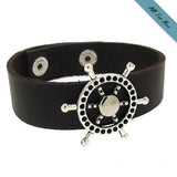 Nautical Mens Bracelet. Ship Wheel Leather Cuff for Men