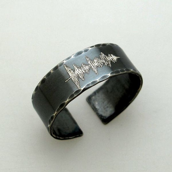 Oxidized Silver Sound Wave Ring, Personalized band