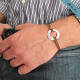 Personalized Brown Leather Bracelet - Adjustable Wristband