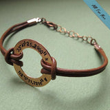 Personalized Brown Leather Bracelet - Adjustable Wristband