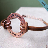 Personalized Brown Leather Bracelet - Adjustable Wristband