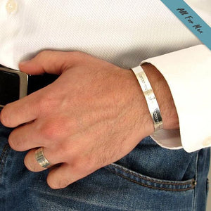 Personalized Mens Cuff Bracelet - Sterling Silver Engraved Mens