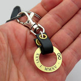 Engraved metal and leather keychain, personalized gift