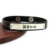 Personalized Sound Waves Bracelet, Leather Cuff for Men