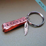 Retro Keychain with Feather for Men - Personalized Keychain