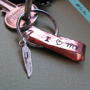 Retro Keychain with Feather for Men - Personalized Keychain