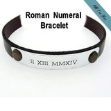 Roman Numeral Leather Cuff Bracelet - Groom Groomsmen Gift