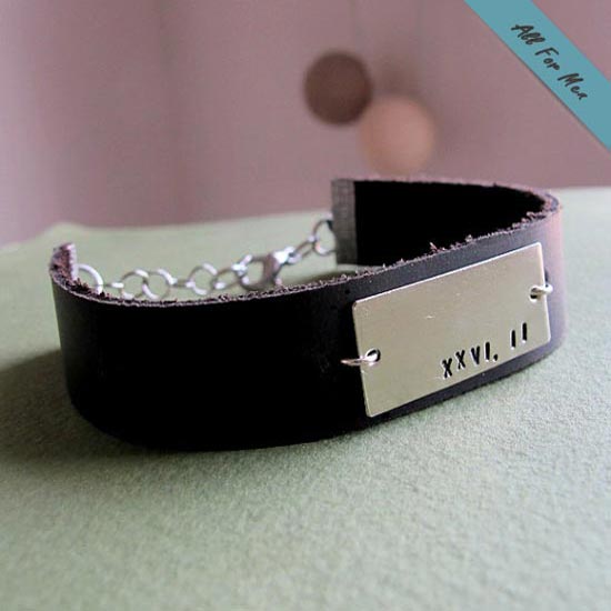 Roman Numeral Mens Bracelet - Personalized Leather Cuff