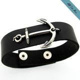 Silver Anchor Bracelet for Men -Leather Mens Cuff Nautical Style