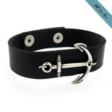 Silver Anchor Bracelet for Men -Leather Mens Cuff Nautical Style