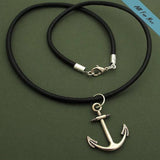 Silver Anchor Necklace on Leather Cord for Men - Nautical Neckla