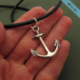 Silver Anchor Necklace on Leather Cord for Men - Nautical Neckla