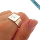 Personalized Square Signet - Sterling Silver Initial Ring for Me