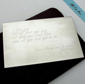 Engraved Text Wallet Insert Card in Silver for Men