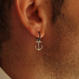 Single Silver Earring with Anchor, Hoop Earring for Him