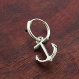 Single Silver Earring with Anchor, Hoop Earring for Him