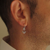 Single Silver Earring with Anchor, Hoop Earring for Him