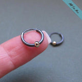 Small Black Hoop Earrings with Gold Bead for Men