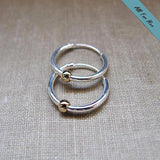 Small Black Hoop Earrings with Gold Bead for Men