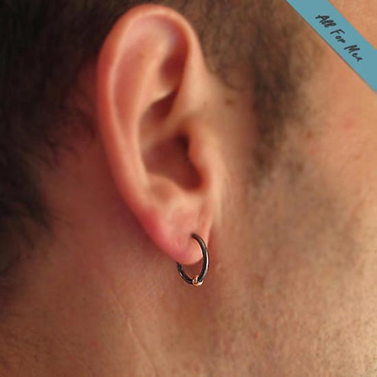 Small Black Hoop Earrings with Gold Bead for Men – All-For-Men