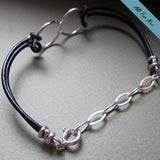 Sterling Silver Infinity Bracelet for Men with Leather Cords