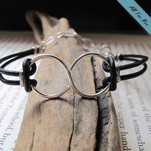 Sterling Silver Infinity Bracelet for Men with Leather Cords