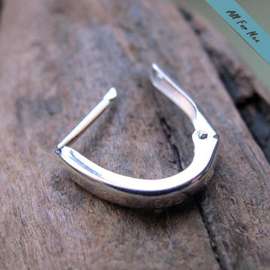 Single Sterling Silver Oval Earring for Men