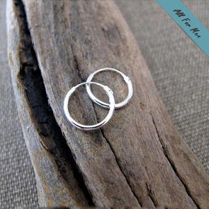 12 mm Sterling silver hoops for men