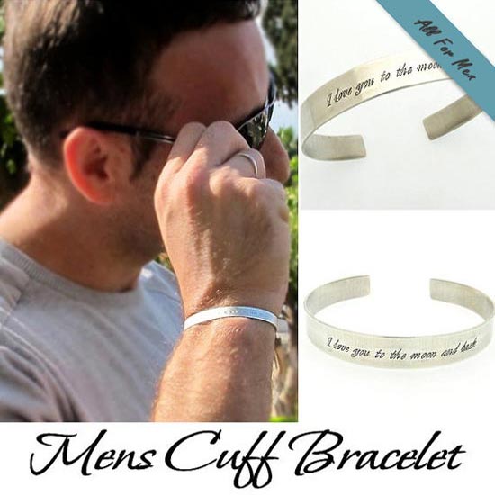 Custom Sterling Silver Mens Cuff Bracelet - Birthday Gift ideas
