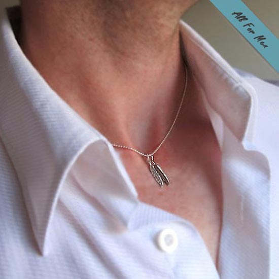 Sterling Silver Feather Necklace for Men Elegant Mens Jewelry