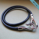 Silver Hook Leather Bracelet - Wrap Mens Bracelet