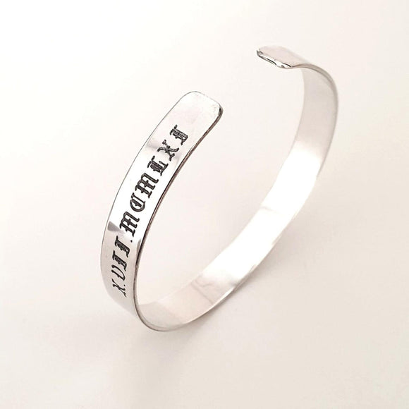  Anniversary Date Bracelet - Sterling Silver Cuff 