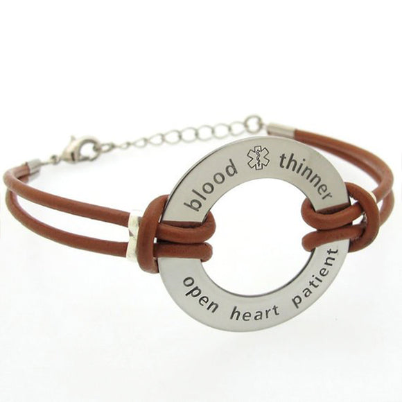 Medical Alert Leather Bracelet for Men - Engraved ID Jewelry