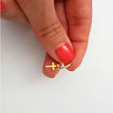 Gold cross earring for men - Huggie single hoop