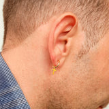 Gold cross earring for men - Huggie single hoop