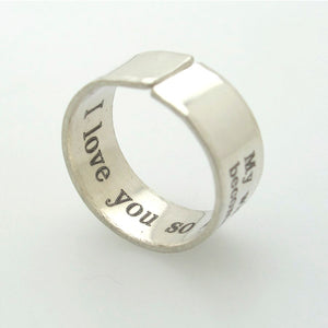 Sterling Silver Quote Ring - Message Engraved Band, Gift for him