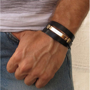 mens wrapped leather bracelet - personalized mens jewelry
